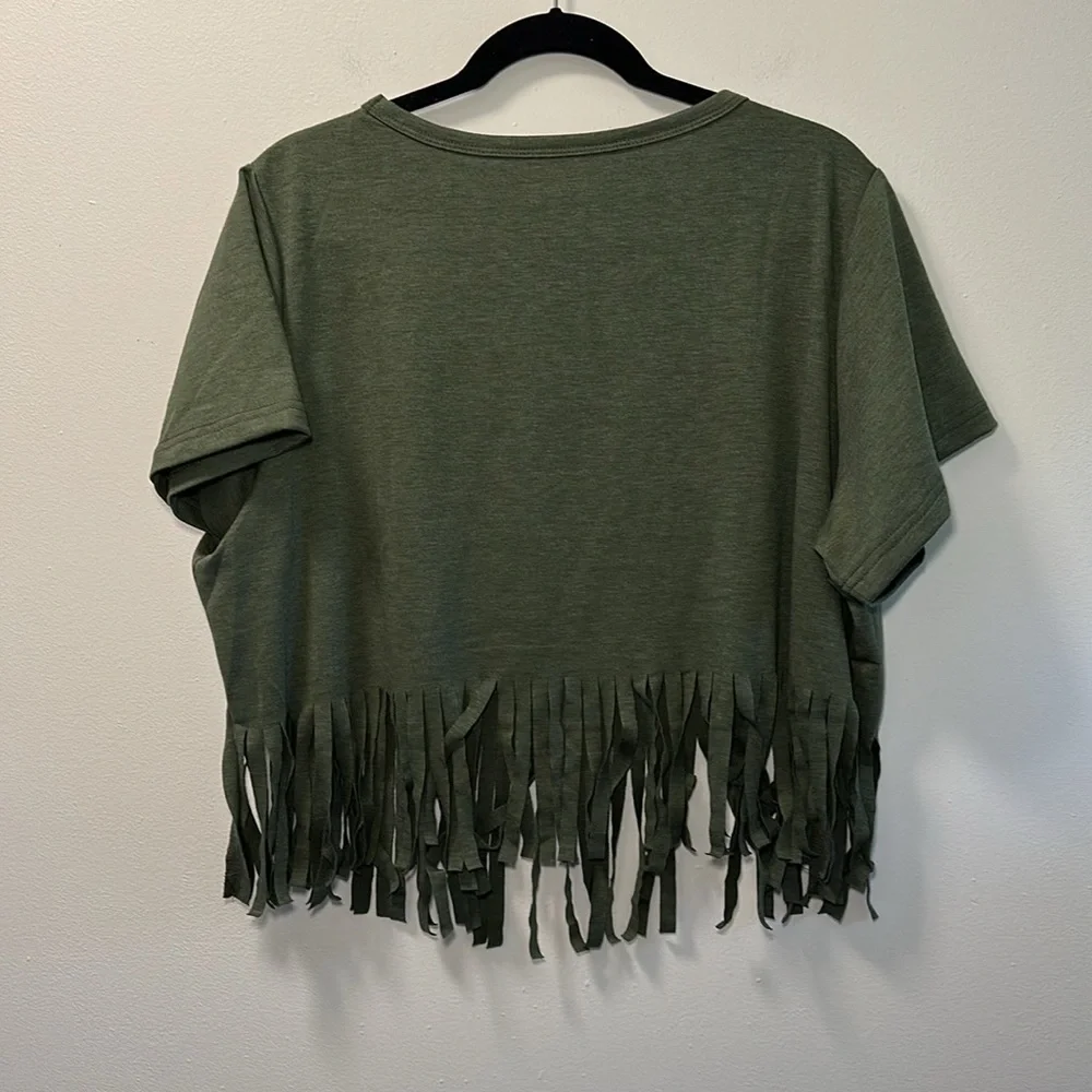 Women’s Olive Green Fringe Crop Top Size XL